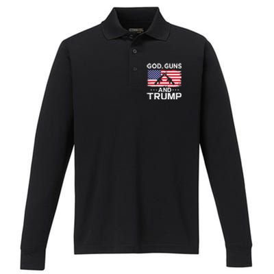 2024 President Donald Trump God Guns And Trump Long Sleeve Performance Long Sleeve Polo