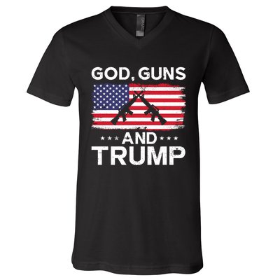 2024 President Donald Trump God Guns And Trump Long Sleeve V-Neck T-Shirt