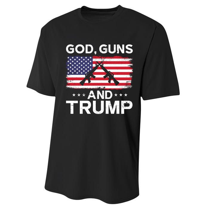 2024 President Donald Trump God Guns And Trump Long Sleeve Performance Sprint T-Shirt