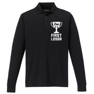 2nd Place First Loser Funny Second Place Trophy Performance Long Sleeve Polo