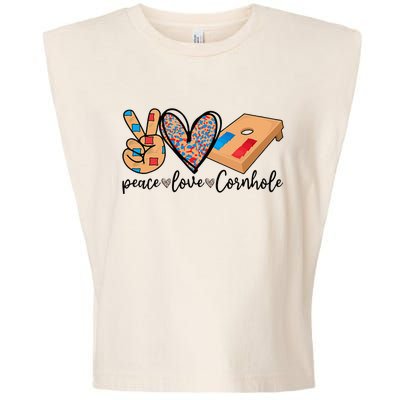 2pNJ Peace Love Cornhole Board Bag Toss Game Cornhole lover Garment-Dyed Women's Muscle Tee