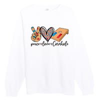 2pNJ Peace Love Cornhole Board Bag Toss Game Cornhole lover Premium Crewneck Sweatshirt