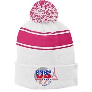 2024 Paris Sport Games Basketball Basket Ball Stripe Pom Pom Beanie