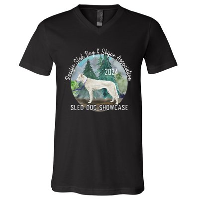 2024 Psdsa Sled Dog Showcase Siberian Full Color Background V-Neck T-Shirt