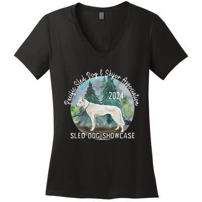 2024 Psdsa Sled Dog Showcase Siberian Full Color Background Women's V-Neck T-Shirt