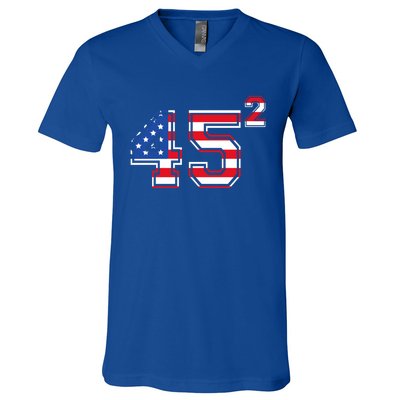 2020 President Trump 45 American Flag Gift V-Neck T-Shirt