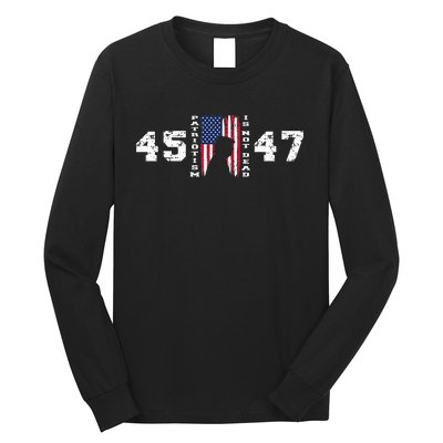 2024 Pro Trump 45 47 Patriotism Is Not Dead Vintage Flag Long Sleeve Shirt