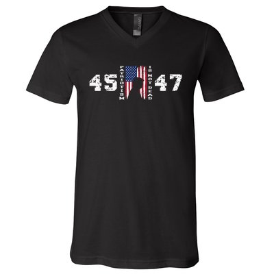 2024 Pro Trump 45 47 Patriotism Is Not Dead Vintage Flag V-Neck T-Shirt