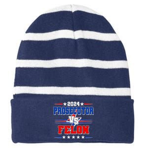 2024 Prosecutor Vs Felon Kamala Vs Trump 2024 Election Striped Beanie with Solid Band