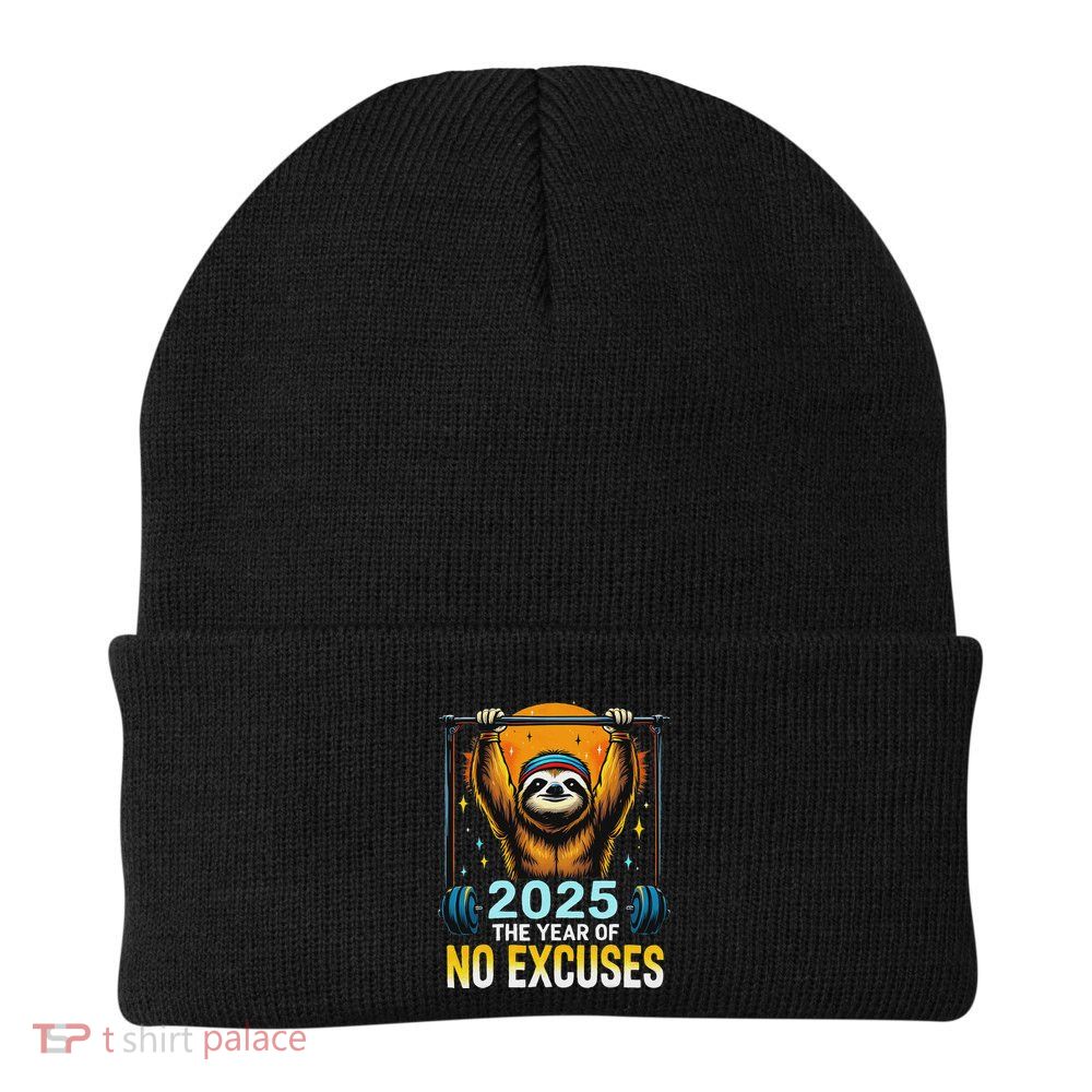 2025 Resolution Funny Fitness Workout Gym Sloth Weight Loss Knit Cap Winter Beanie