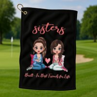 2 Sisters Anime Chibi Built In Best Friends For Life Golf Towel
