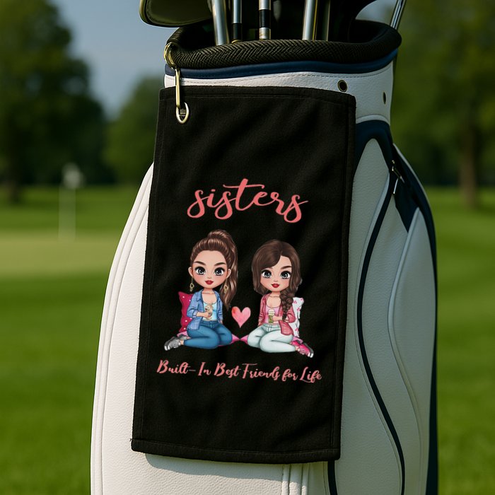 2 Sisters Anime Chibi Built In Best Friends For Life Golf Towel