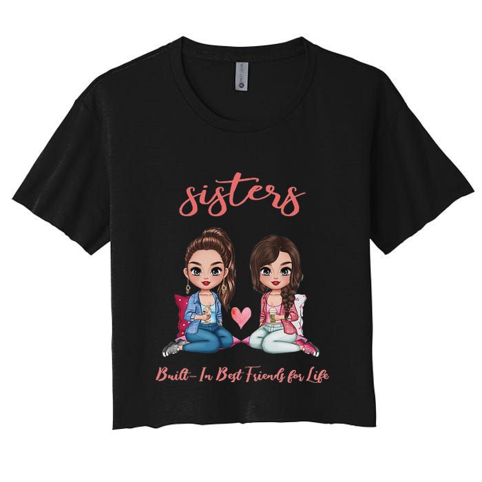 2 Sisters Anime Chibi Built In Best Friends For Life Women's Crop Top Tee