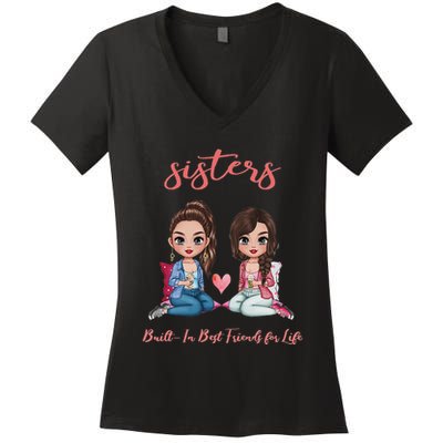2 Sisters Anime Chibi Built In Best Friends For Life Women's V-Neck T-Shirt