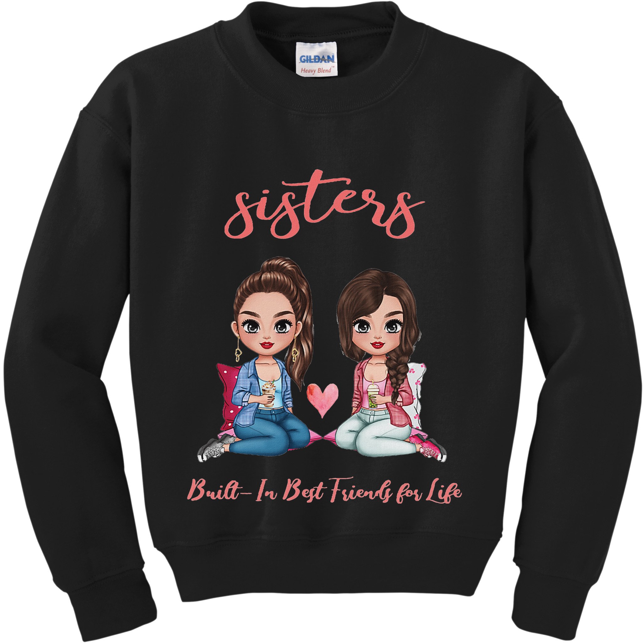 2 Sisters Anime Chibi Built In Best Friends For Life Kids Sweatshirt