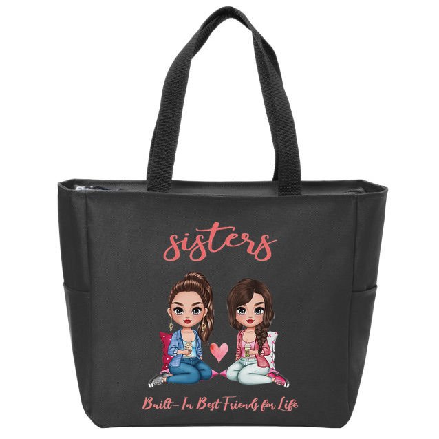 2 Sisters Anime Chibi Built In Best Friends For Life Zip Tote Bag