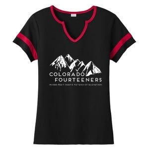 2 Side Colorado Fourteeners Rocky Mountain State Hiker Trail Ladies Halftime Notch Neck Tee