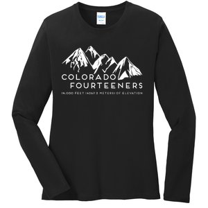 2 Side Colorado Fourteeners Rocky Mountain State Hiker Trail Ladies Long Sleeve Shirt