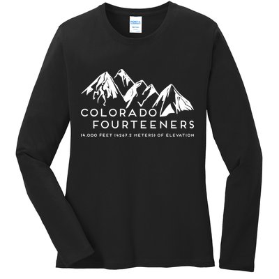 2 Side Colorado Fourteeners Rocky Mountain State Hiker Trail Ladies Long Sleeve Shirt