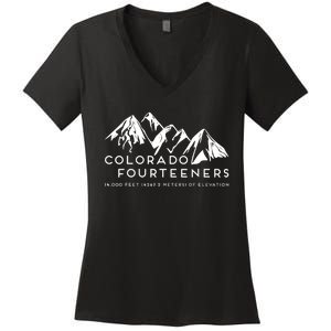 2 Side Colorado Fourteeners Rocky Mountain State Hiker Trail Women's V-Neck T-Shirt