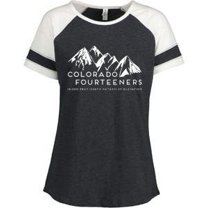 2 Side Colorado Fourteeners Rocky Mountain State Hiker Trail Enza Ladies Jersey Colorblock Tee