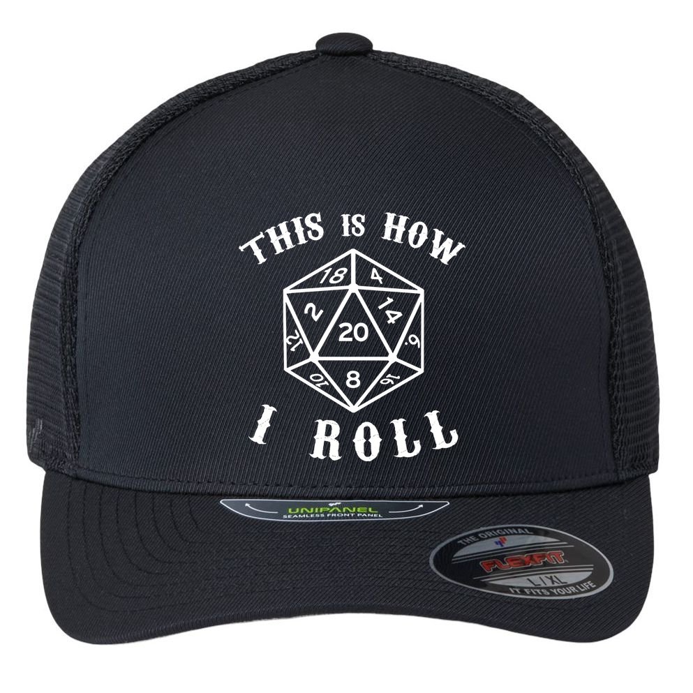 20 Sided Dice D&D Flexfit Unipanel Trucker Cap