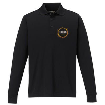 2024 Solar Eclipse Texas Usa Performance Long Sleeve Polo