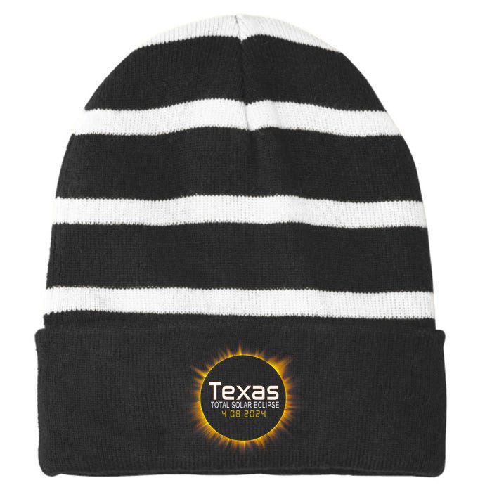 2024 Solar Eclipse Texas Usa Striped Beanie with Solid Band