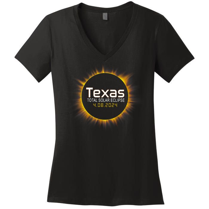 2024 Solar Eclipse Texas Usa Women's V-Neck T-Shirt