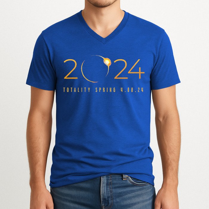 2024 Solar Eclipse American Totality Spring 4.08.24 V-Neck T-Shirt