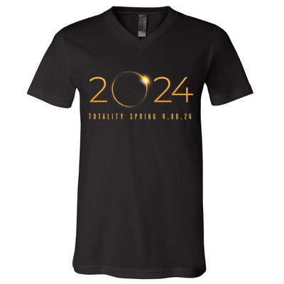 2024 Solar Eclipse American Totality Spring 4.08.24 V-Neck T-Shirt
