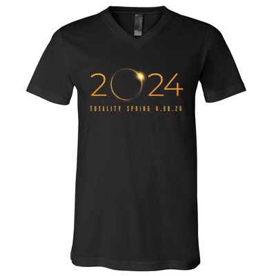 2024 Solar Eclipse American Totality Spring 4.08.24 V-Neck T-Shirt