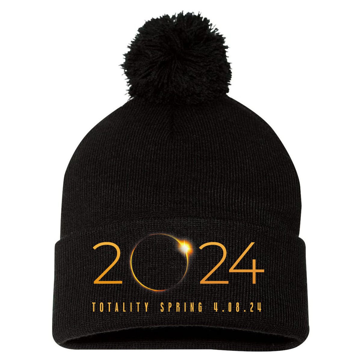 2024 Solar Eclipse American Totality Spring 4.08.24 Pom Pom 12in Knit Beanie