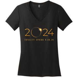 2024 Solar Eclipse American Totality Spring 4.08.24 Women's V-Neck T-Shirt