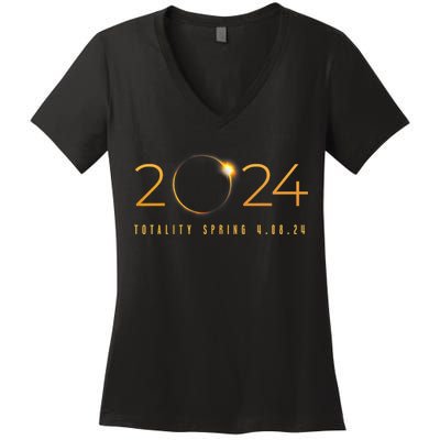 2024 Solar Eclipse American Totality Spring 4.08.24 Women's V-Neck T-Shirt