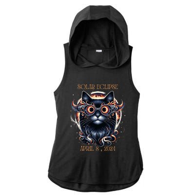 2024 Solar Eclipse Fantasy Cat Wearing Solar Eclipse Glasses Ladies PosiCharge Tri-Blend Wicking Draft Hoodie Tank