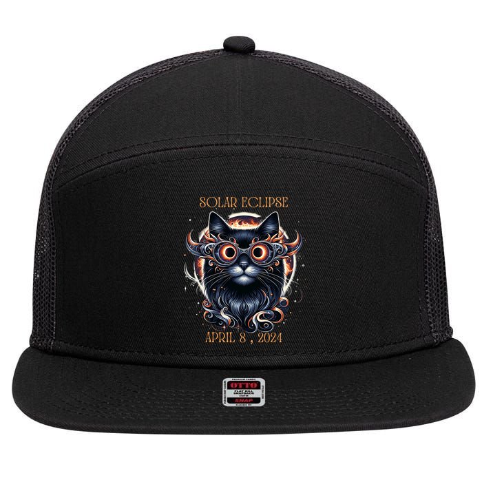 2024 Solar Eclipse Fantasy Cat Wearing Solar Eclipse Glasses 7 Panel Mesh Trucker Snapback Hat