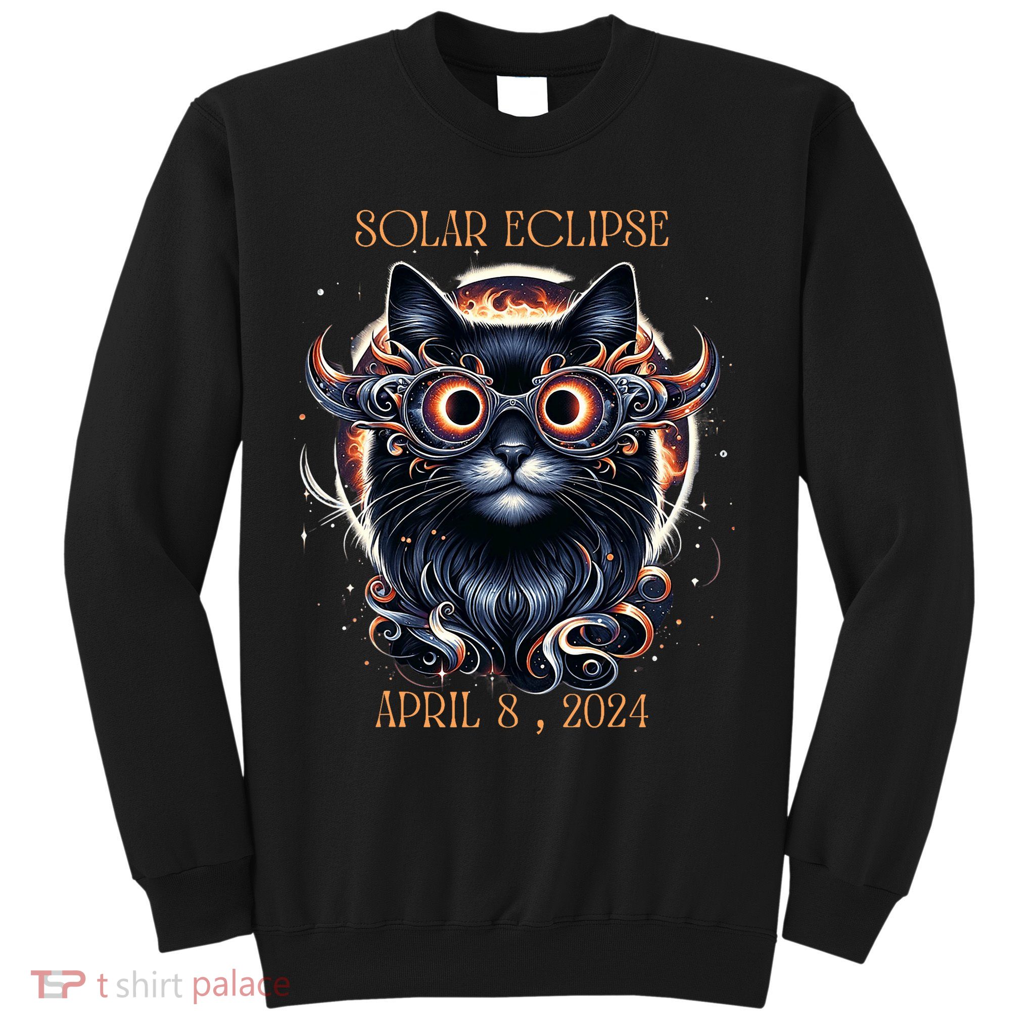 2024 Solar Eclipse Fantasy Cat Wearing Solar Eclipse Glasses Sweatshirt