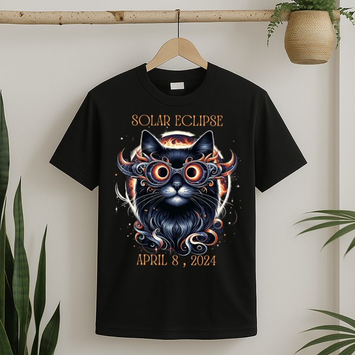 2024 Solar Eclipse Fantasy Cat Wearing Solar Eclipse Glasses T-Shirt