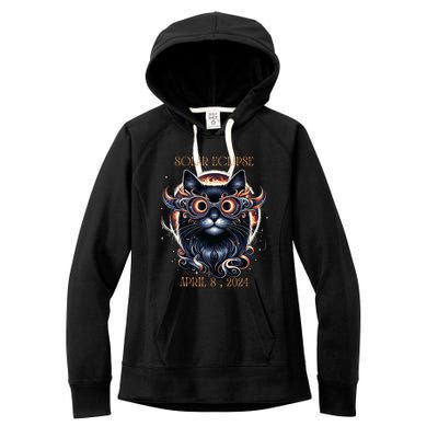 2024 Solar Eclipse Fantasy Cat Wearing Solar Eclipse Glasses Women's Fleece Hoodie