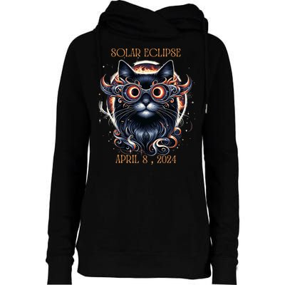 2024 Solar Eclipse Fantasy Cat Wearing Solar Eclipse Glasses Womens Funnel Neck Pullover Hood