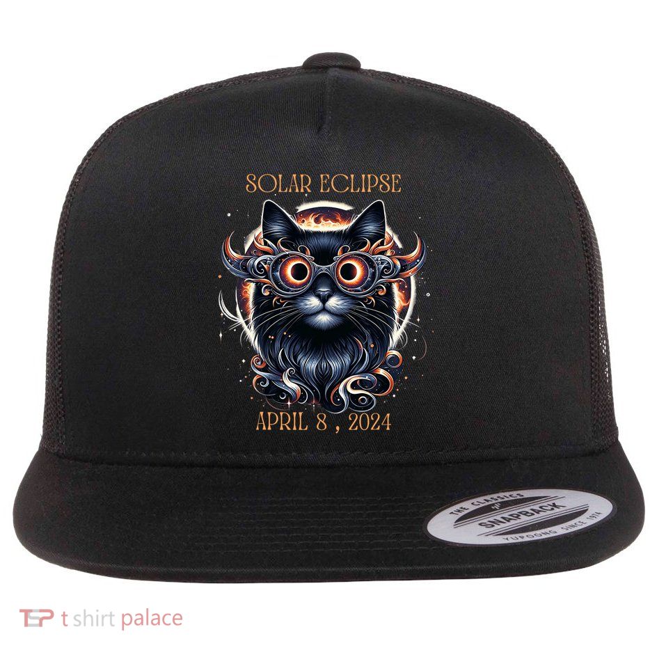 2024 Solar Eclipse Fantasy Cat Wearing Solar Eclipse Glasses Flatbill Hat