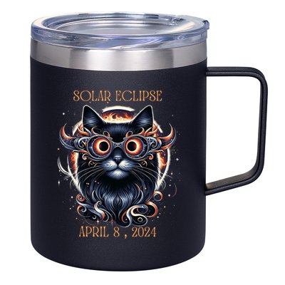 2024 Solar Eclipse Fantasy Cat Wearing Solar Eclipse Glasses 12oz Stainless Steel Coffee Mug