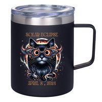 2024 Solar Eclipse Fantasy Cat Wearing Solar Eclipse Glasses 12oz Stainless Steel Coffee Mug