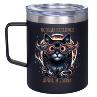 2024 Solar Eclipse Fantasy Cat Wearing Solar Eclipse Glasses 12oz Stainless Steel Coffee Mug