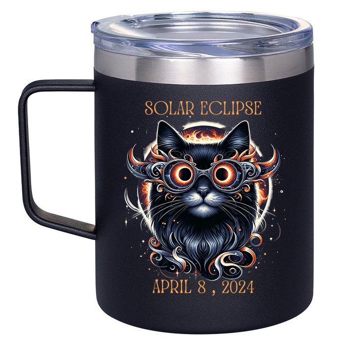 2024 Solar Eclipse Fantasy Cat Wearing Solar Eclipse Glasses 12oz Stainless Steel Coffee Mug