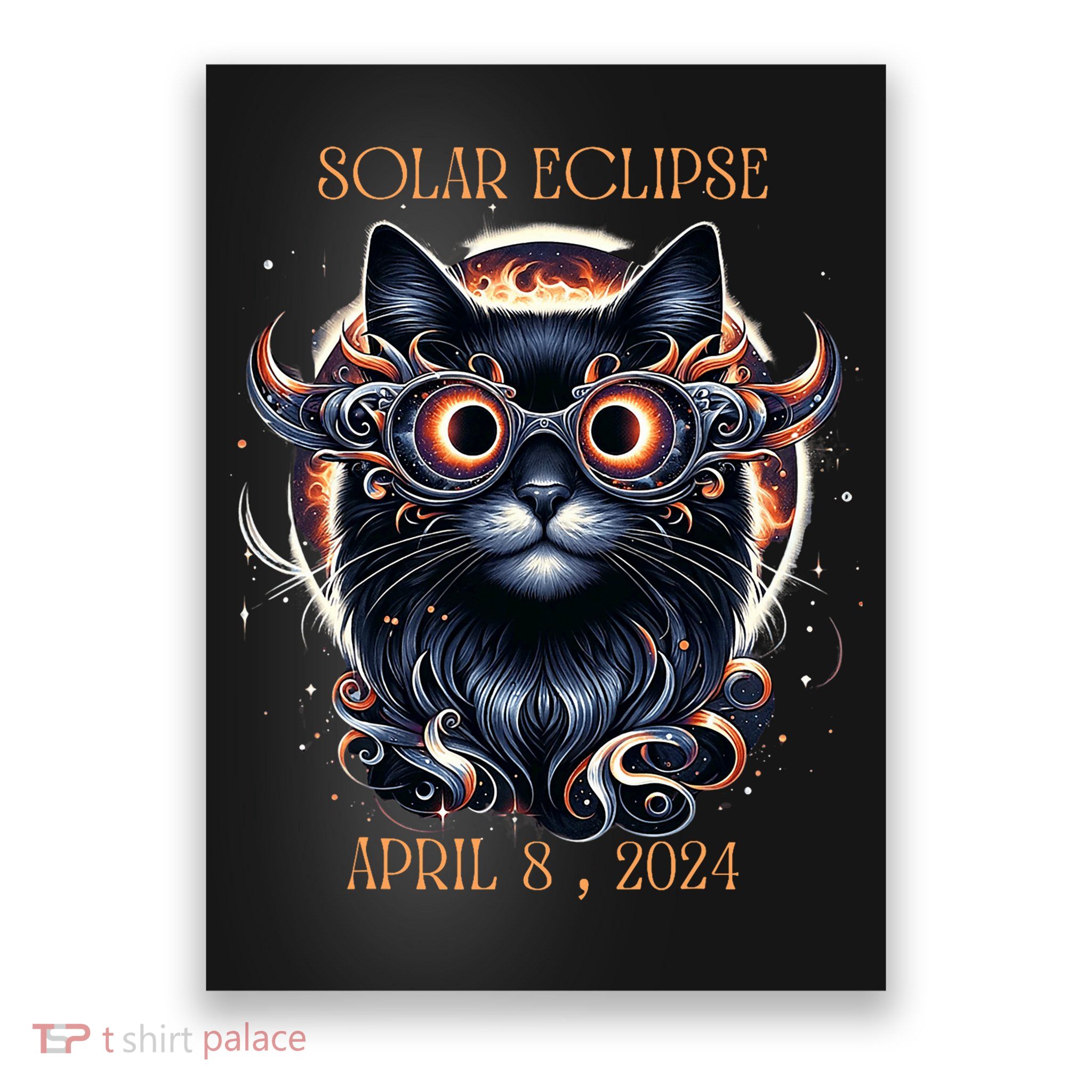 2024 Solar Eclipse Fantasy Cat Wearing Solar Eclipse Glasses Poster