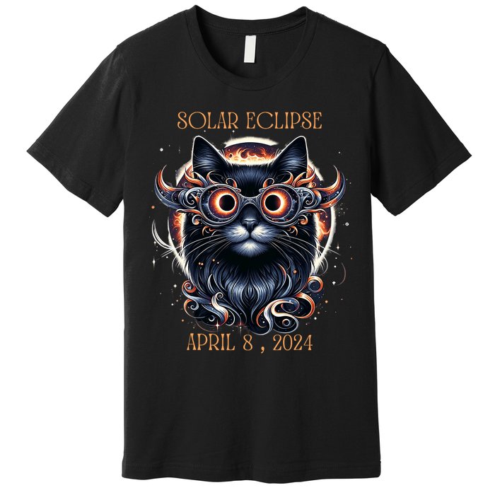 2024 Solar Eclipse Fantasy Cat Wearing Solar Eclipse Glasses Premium T-Shirt