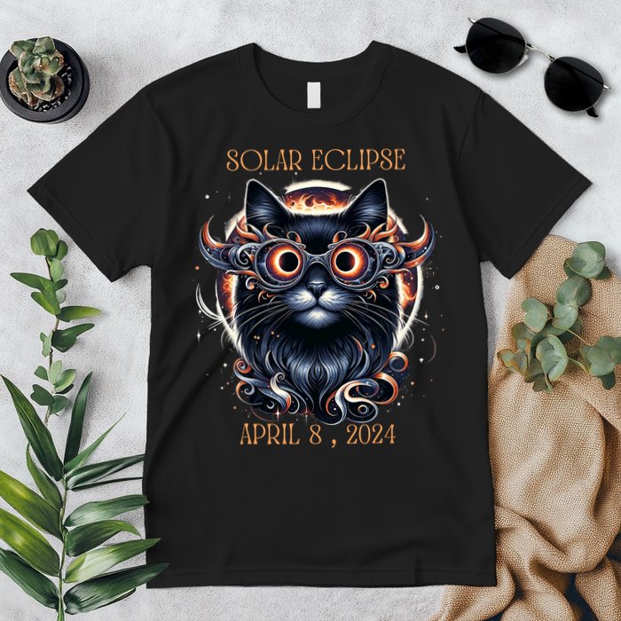 2024 Solar Eclipse Fantasy Cat Wearing Solar Eclipse Glasses Premium T-Shirt