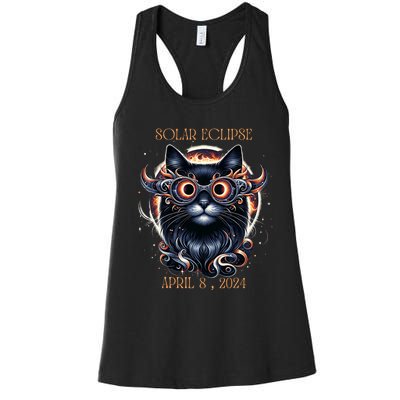 2024 Solar Eclipse Fantasy Cat Wearing Solar Eclipse Glasses Women's Racerback Tank